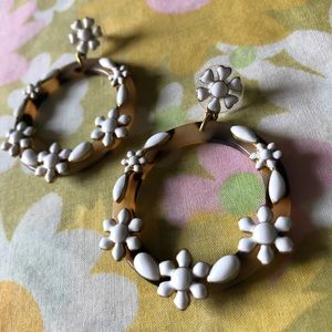 Jcrew flower earrings, tortoise hoop earrings
